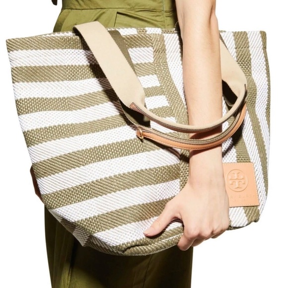 TORY Burch Gracie Striped Canvas Tote in Green Stripe - Picture 4 of 10